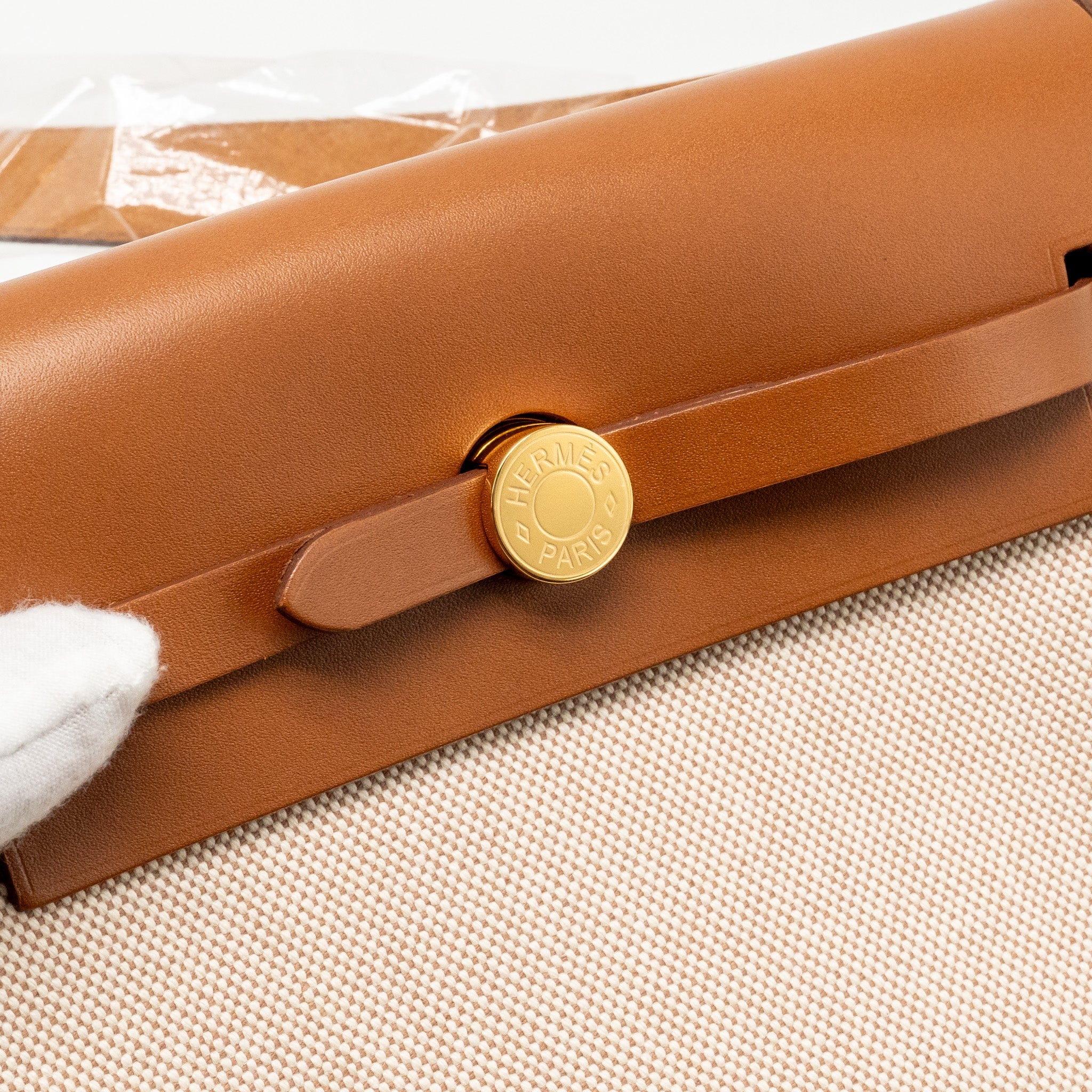 HERMES HERBAG MINI CANVAS/HUNTER LEATHER ECRU-BEIGE/ FAUVE GHW