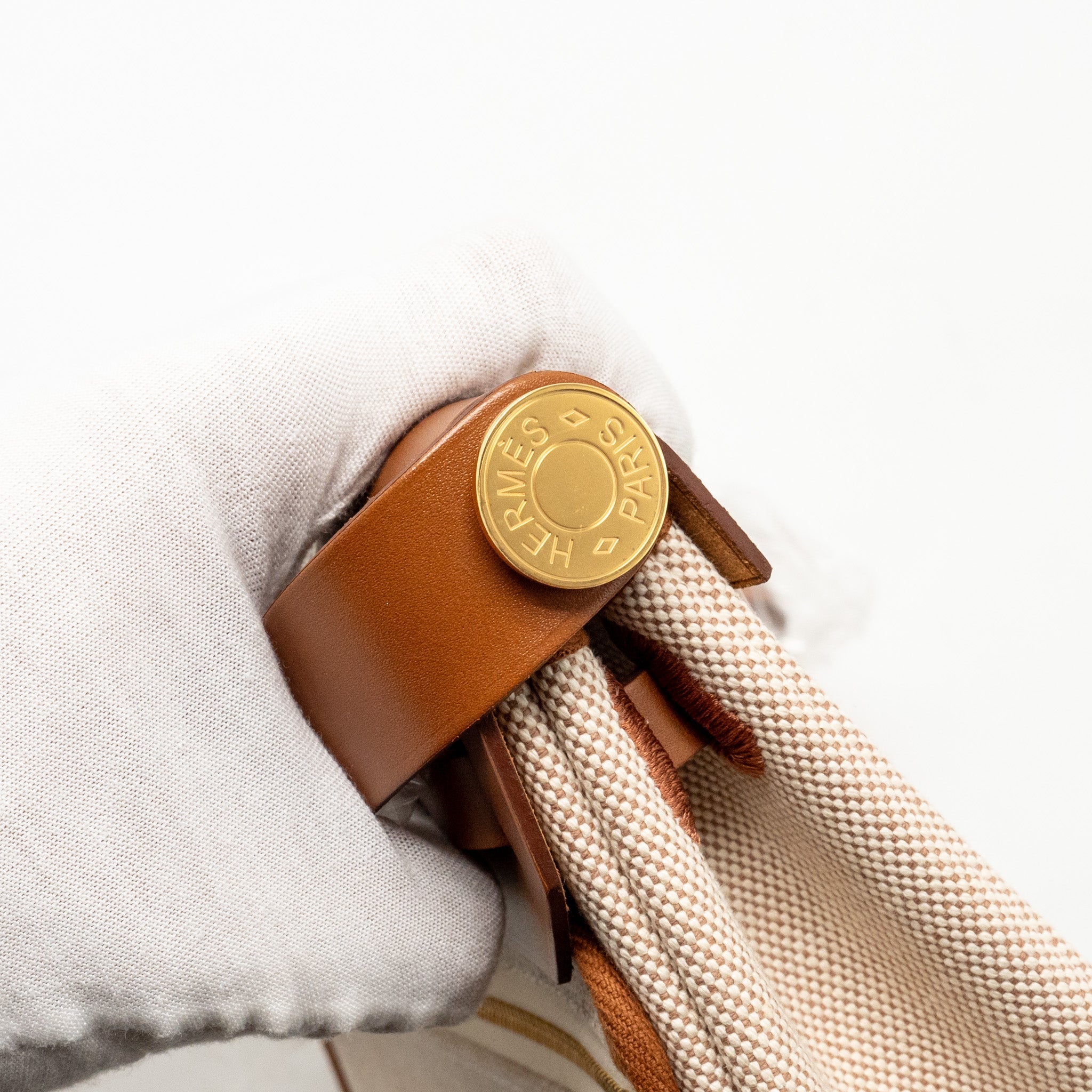 HERMES HERBAG MINI CANVAS/HUNTER LEATHER ECRU-BEIGE/FAUVE GHW