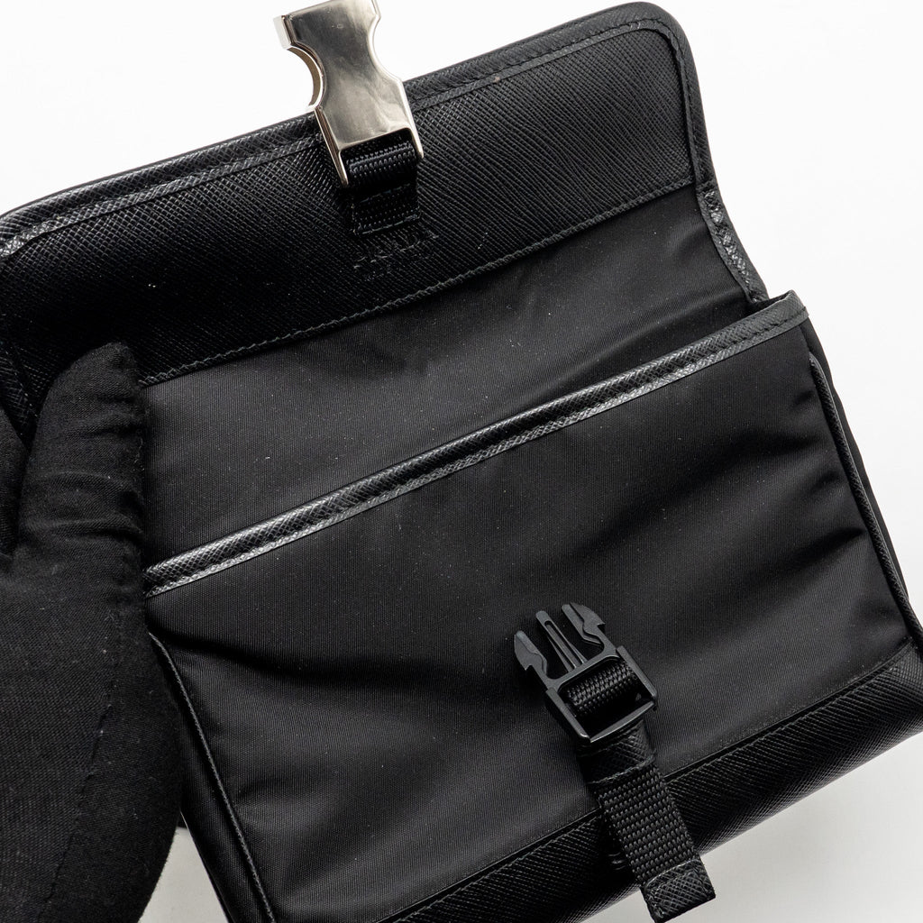 PRADA TRIMMED SAFFIANO PHONE CASE RE-NYLON BLACK SHW