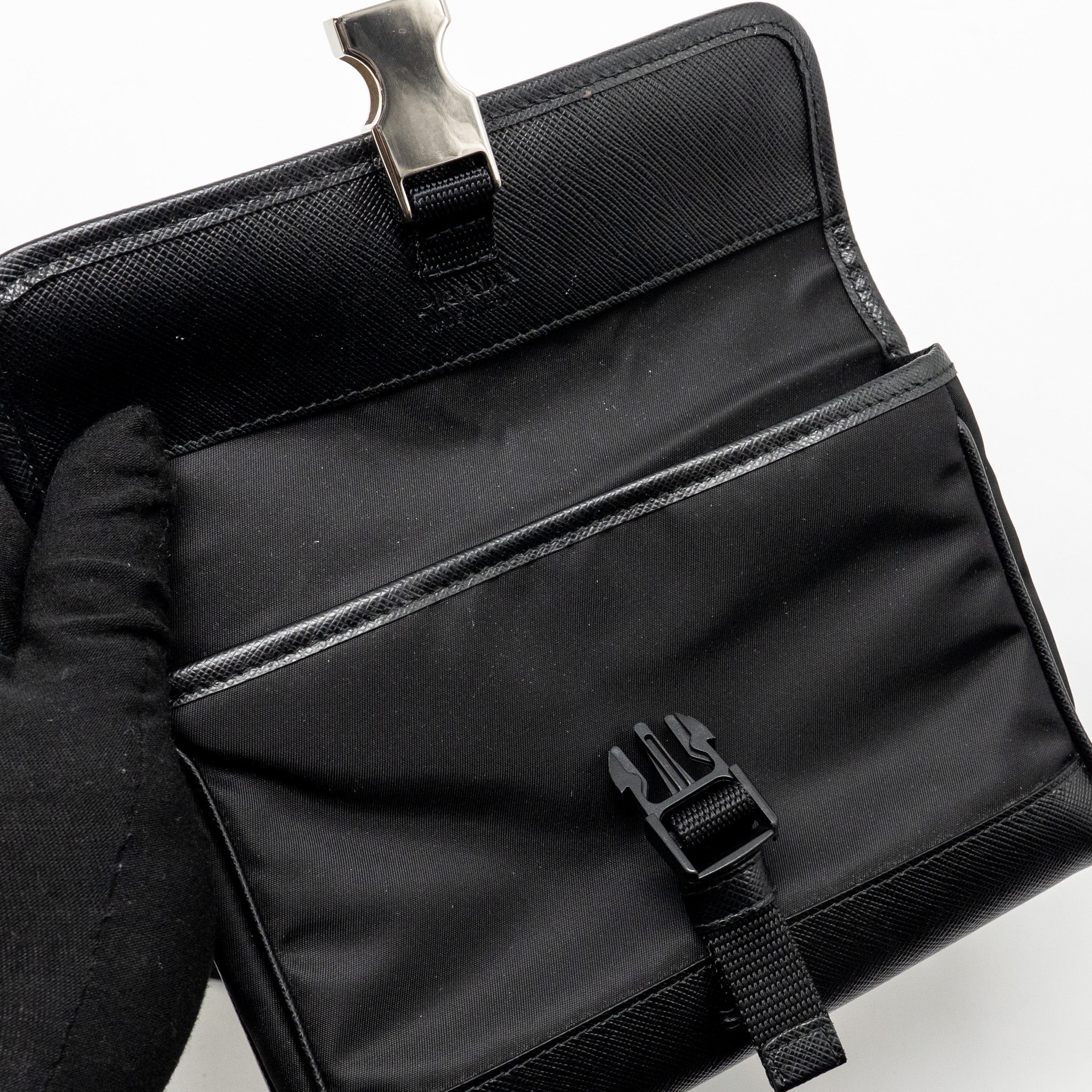 PRADA TRIMMED SAFFIANO PHONE CASE RE-NYLON BLACK SHW