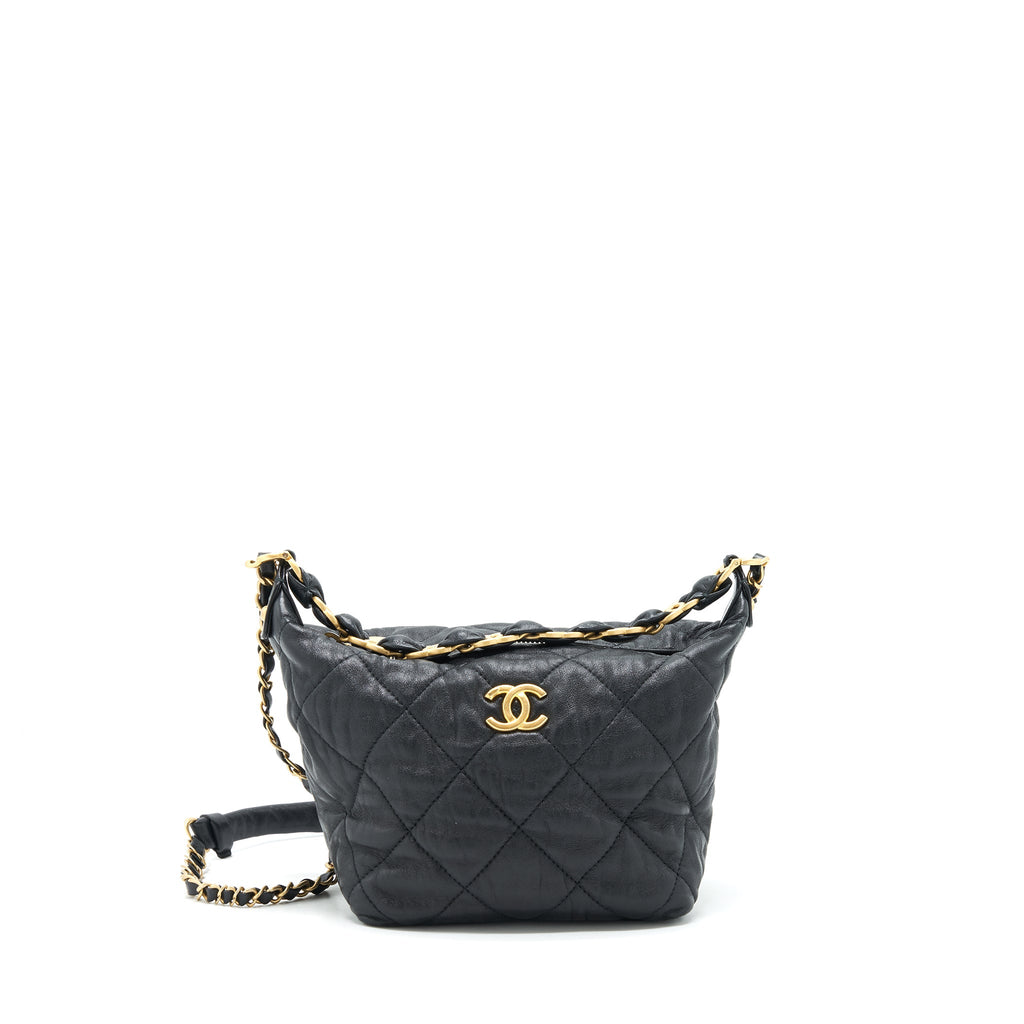 CHANEL HOBO CROSSBODY BAG LAMBSKIN BLACK GHW