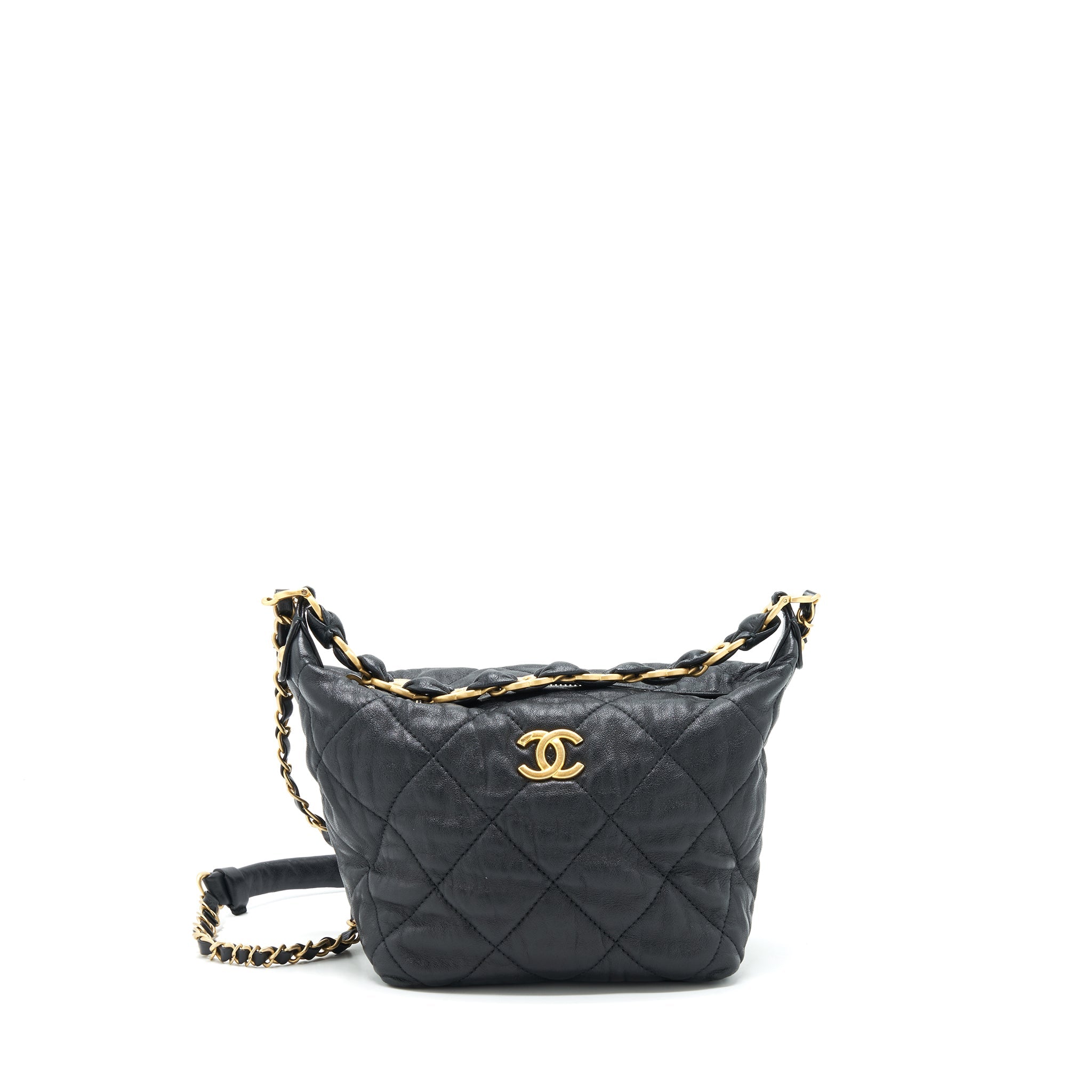 CHANEL HOBO CROSSBODY BAG LAMBSKIN BLACK GHW