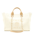 CHANEL DEAUVILLE TOTE BAG CANVAS LIGHT BEIGE LGHW