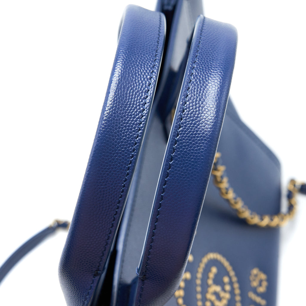 CHANEL DEAUVILLE TOTE BAG GRAINED CALFSKIN NAVY GHW