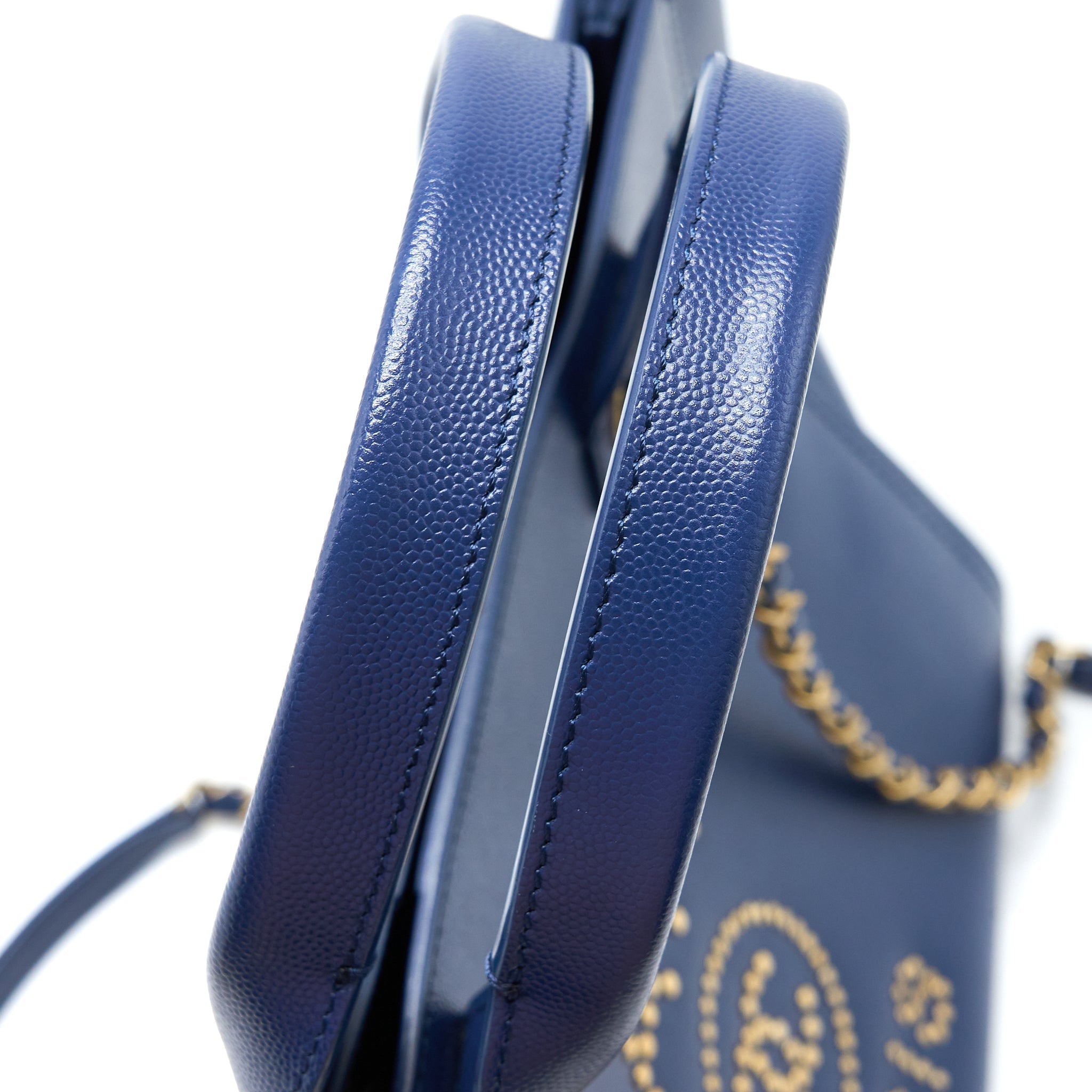CHANEL DEAUVILLE TOTE BAG GRAINED CALFSKIN NAVY GHW