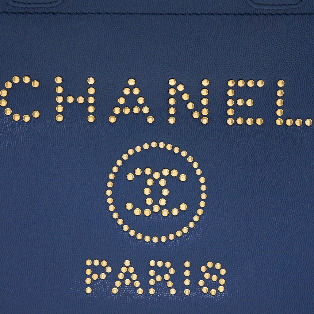 CHANEL DEAUVILLE TOTE BAG GRAINED CALFSKIN NAVY GHW