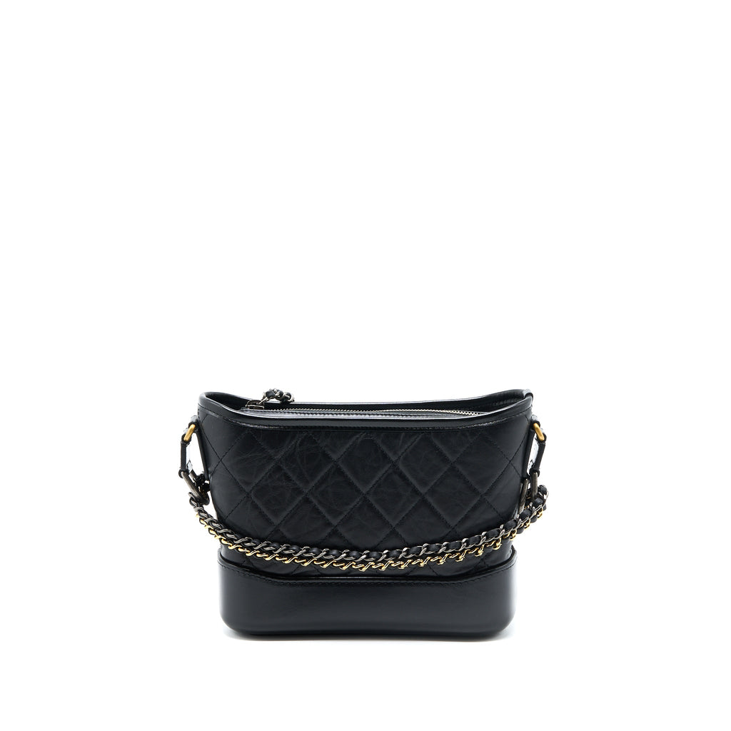 CHANEL SMALL GABRIELLE BAG AGED CALFSKIN BLACK MULTICOLOUR HARDWARE (MICROCHIP)