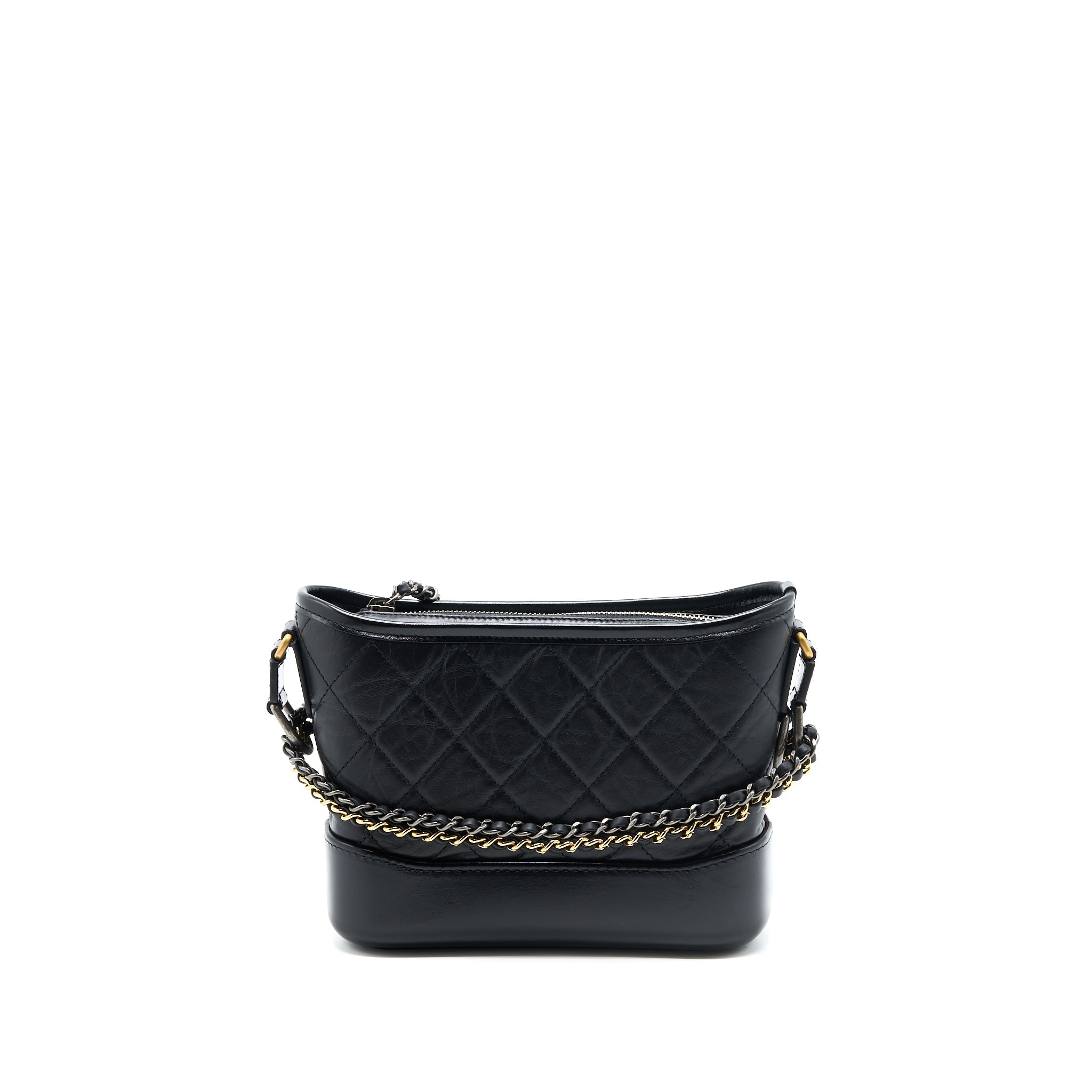CHANEL SMALL GABRIELLE BAG AGED CALFSKIN BLACK MULTICOLOUR HARDWARE (MICROCHIP)
