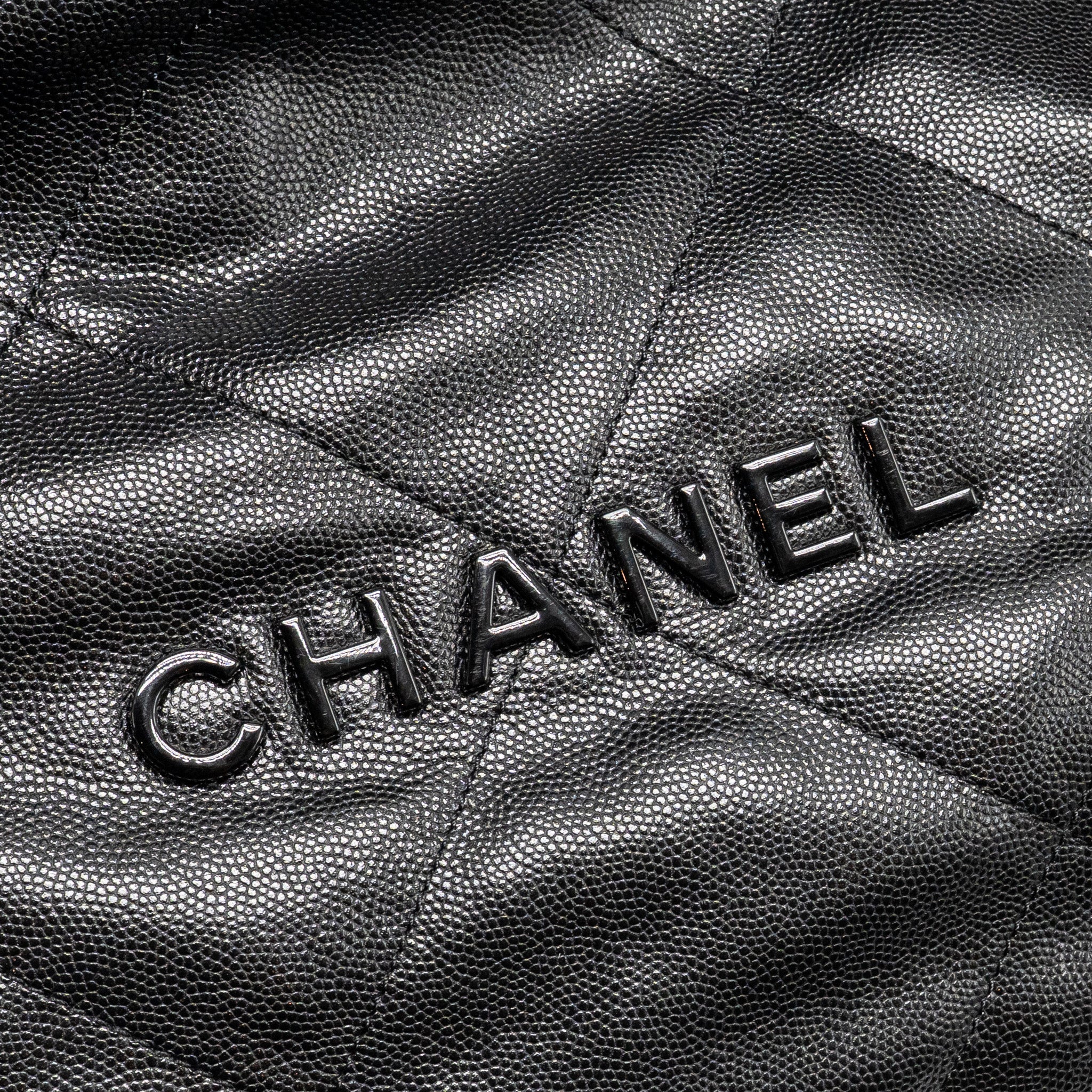 CHANEL MEDIUM 22 BAG BLACK LETTER CAVIAR BLACK GHW (MICROCHIP)