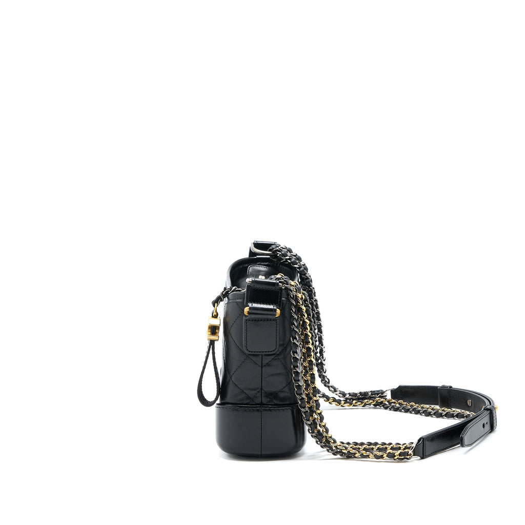CHANEL SMALL GABRIELLE BAG AGED CALFSKIN BLACK MULTICOLOUR HARDWARE (MICROCHIP)