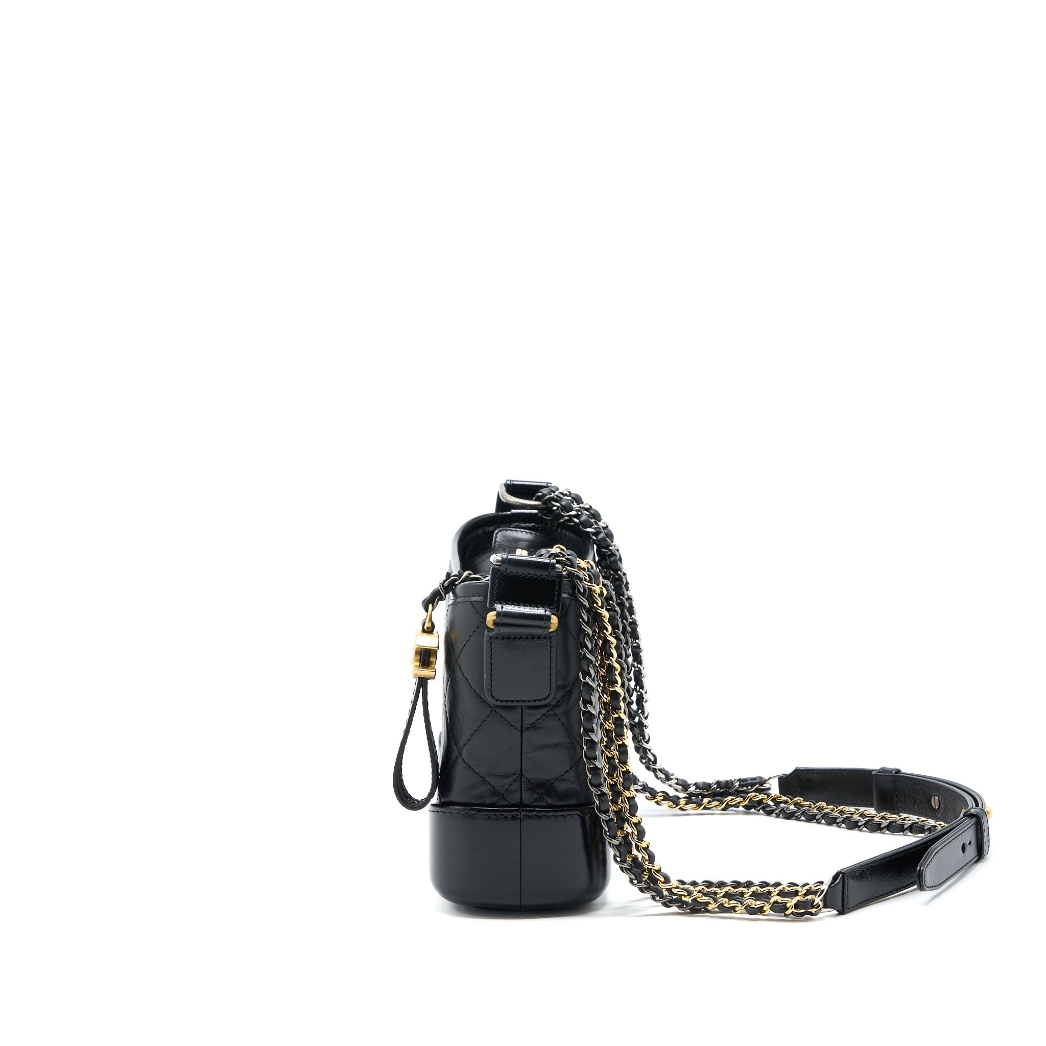 CHANEL SMALL GABRIELLE BAG AGED CALFSKIN BLACK MULTICOLOUR HARDWARE (MICROCHIP)