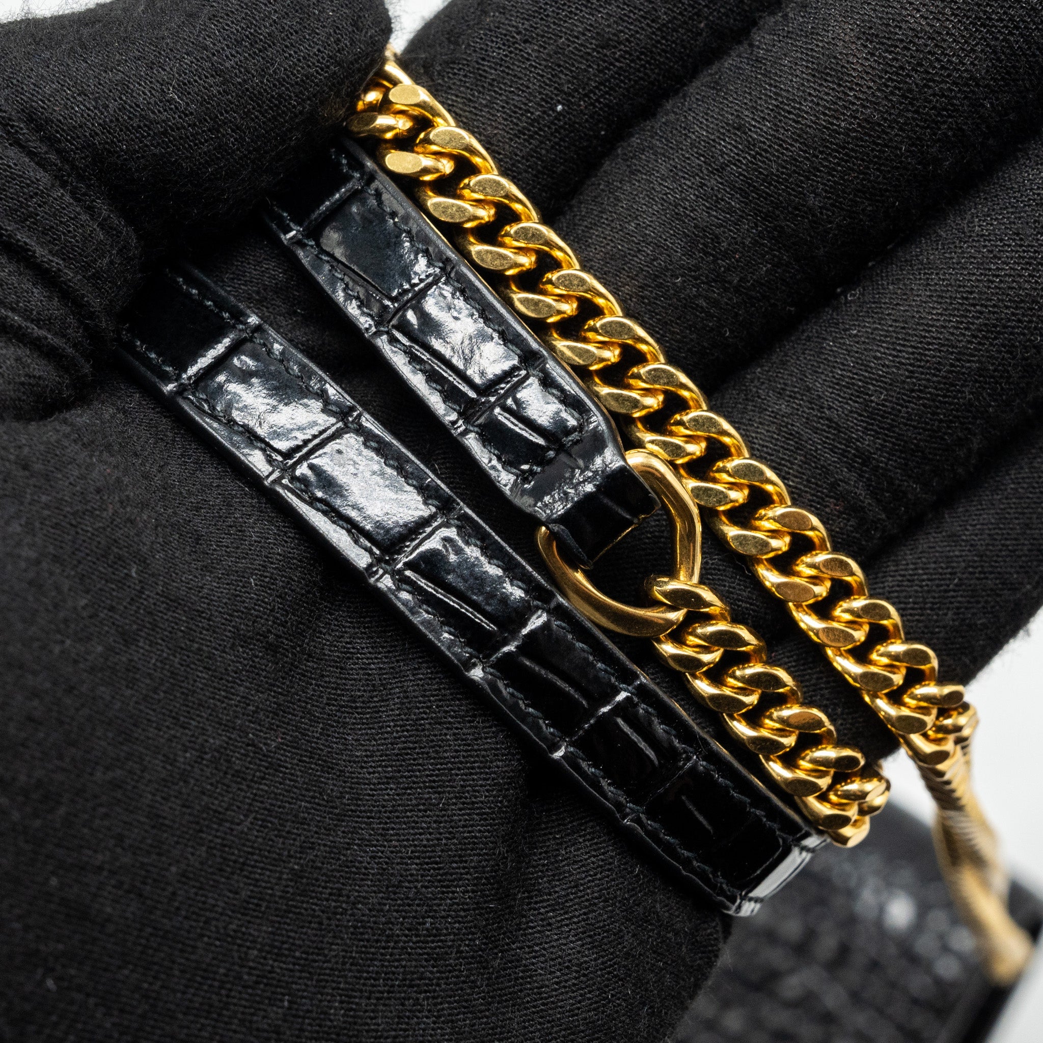 SAINT LAURENT/YSL KATE TASSEL CROC-EMBOSSED CALFSKIN BLACK GHW