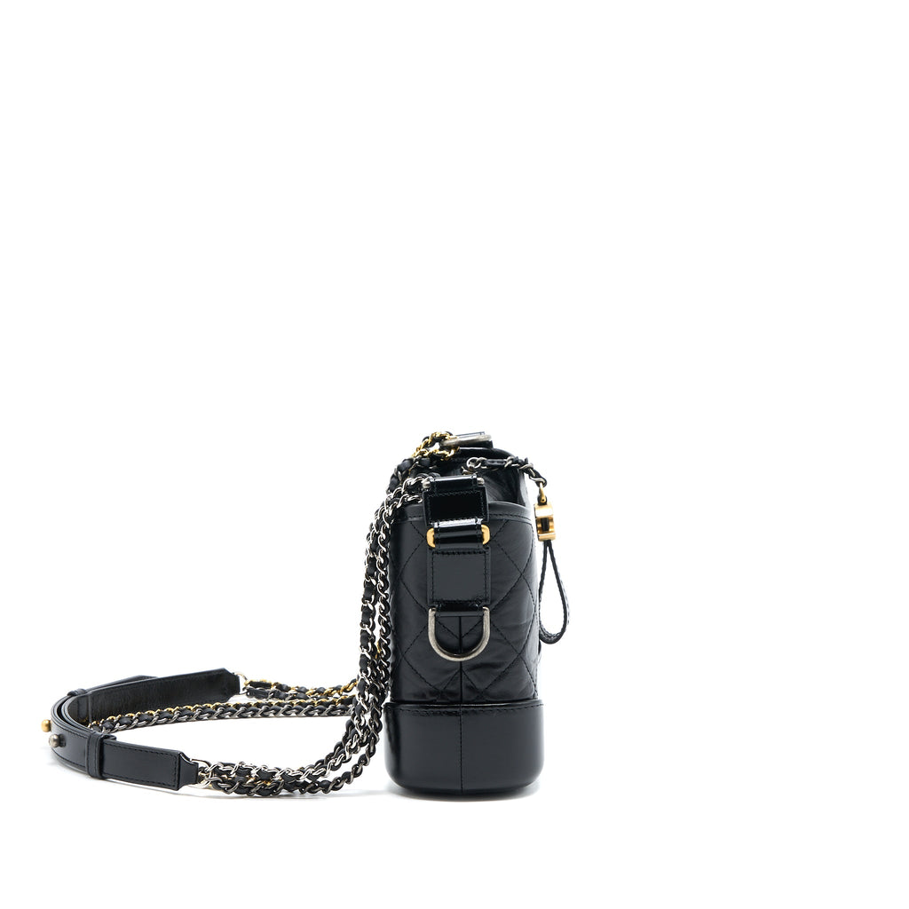 CHANEL SMALL GABRIELLE BAG AGED CALFSKIN BLACK MULTICOLOUR HARDWARE (MICROCHIP)