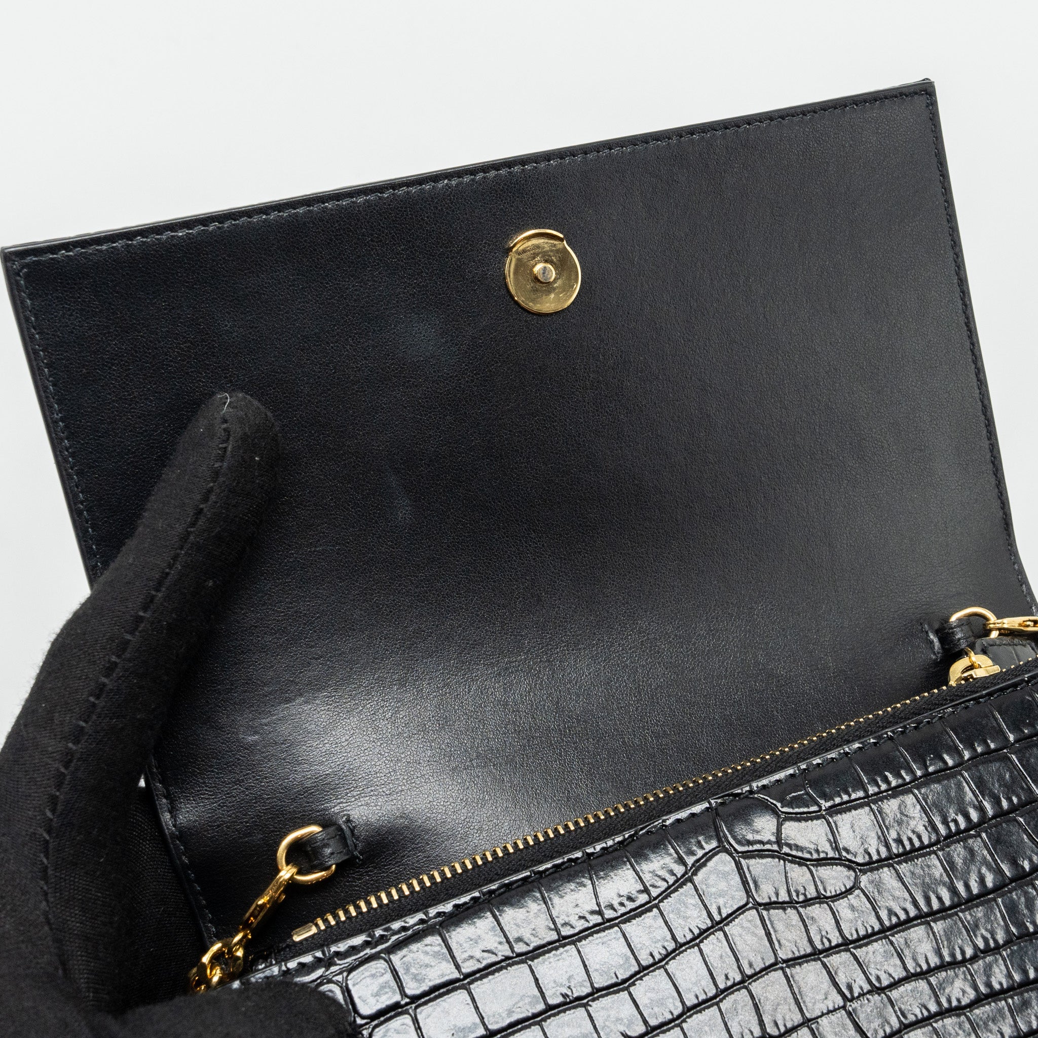 SAINT LAURENT/YSL KATE TASSEL CROC-EMBOSSED CALFSKIN BLACK GHW