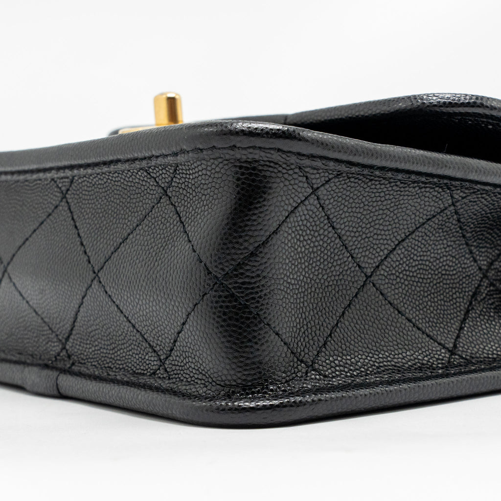 CHANEL 22K MINI FLAP BAG WITH TOP HANDLE CAVIAR BLACK GHW (MICROCHIP)