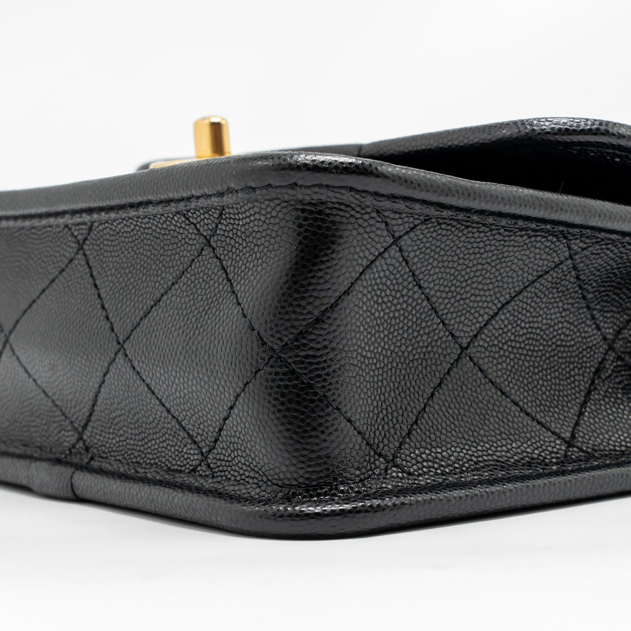 CHANEL 22K MINI FLAP BAG WITH TOP HANDLE CAVIAR BLACK GHW (MICROCHIP)