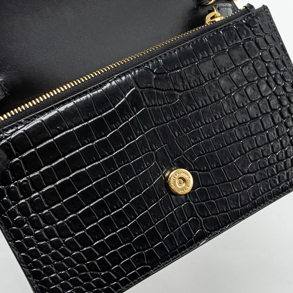 SAINT LAURENT/YSL KATE TASSEL CROC-EMBOSSED CALFSKIN BLACK GHW