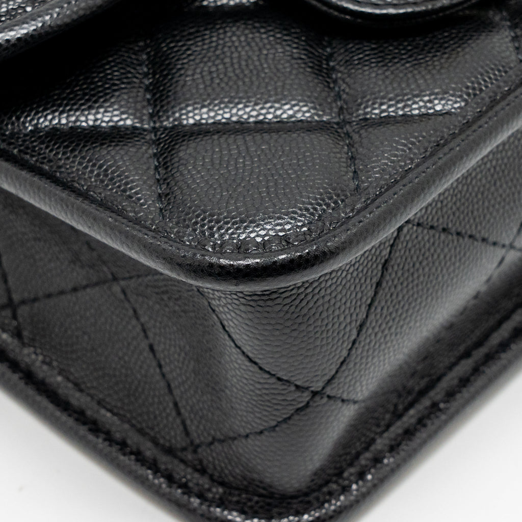 CHANEL 22K MINI FLAP BAG WITH TOP HANDLE CAVIAR BLACK GHW (MICROCHIP)