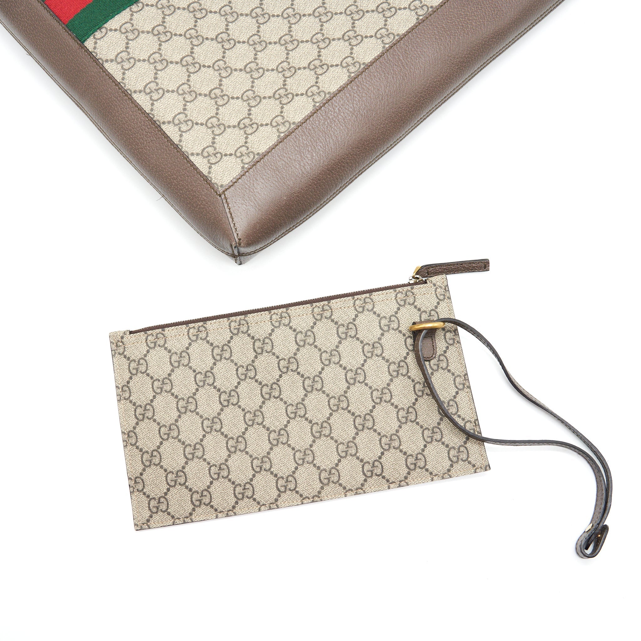 GUCCI OPHIDIA GG LEATHER TRIMMED PRINTED COATED CANVAS TOTE