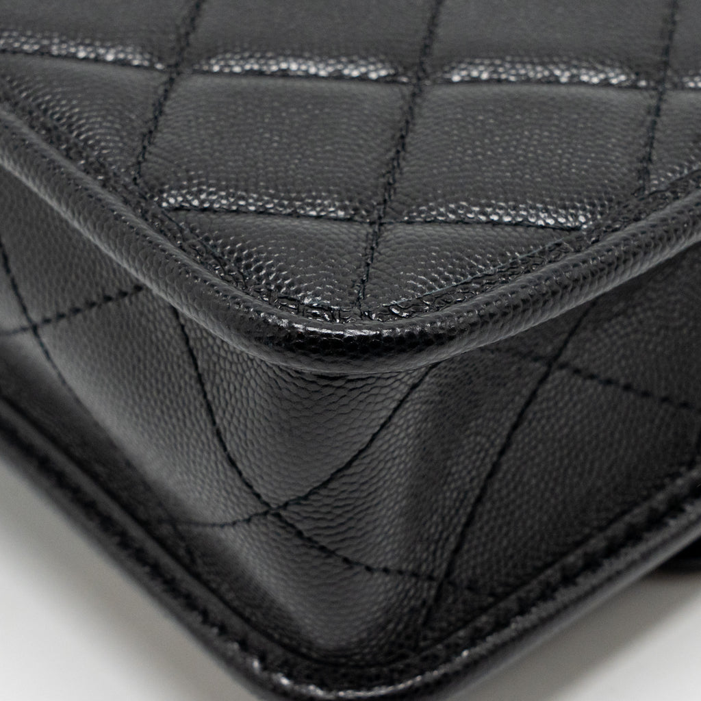 CHANEL 22K MINI FLAP BAG WITH TOP HANDLE CAVIAR BLACK GHW (MICROCHIP)