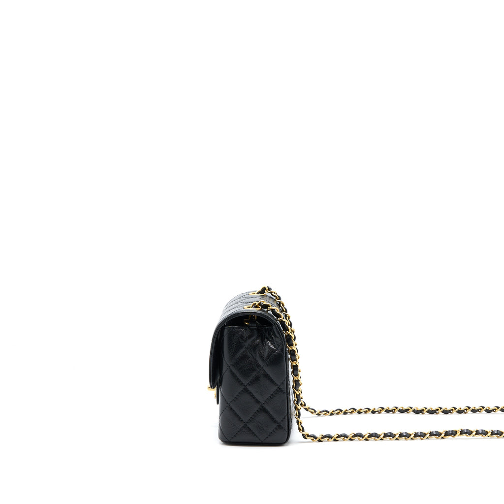 CHANEL 22K RETRO CLASSIC NEW MINI SQUARE FLAP BAG GOATSKIN BLACK GHW(MICROCHIP)