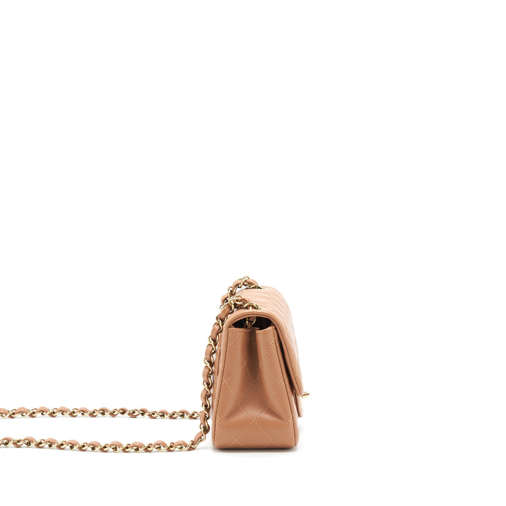 CHANEL 22S MINI SQUARE FLAP BAG LAMBSKIN CARAMEL LGHW (MICROCHIP)