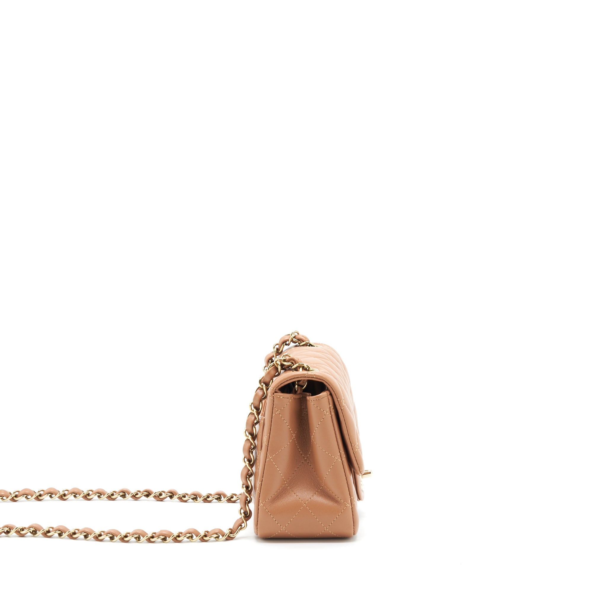 CHANEL 22S MINI SQUARE FLAP BAG LAMBSKIN CARAMEL LGHW (MICROCHIP)