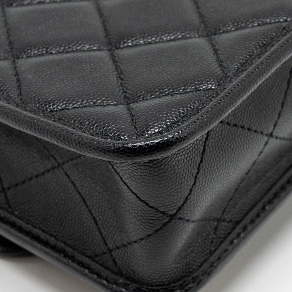 CHANEL 22K MINI FLAP BAG WITH TOP HANDLE CAVIAR BLACK GHW (MICROCHIP)