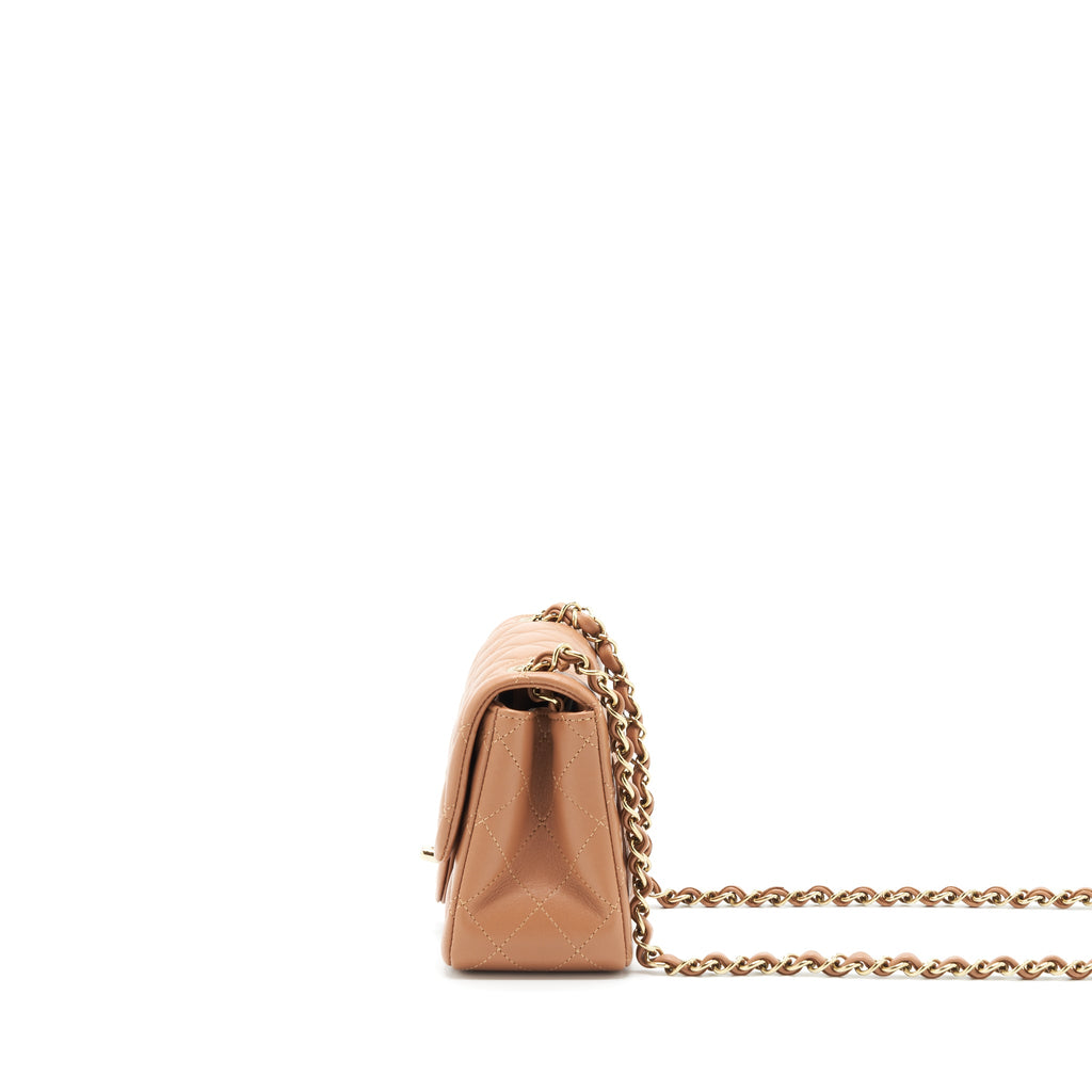 CHANEL 22S MINI SQUARE FLAP BAG LAMBSKIN CARAMEL LGHW (MICROCHIP)