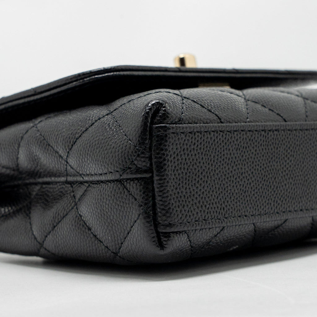 CHANEL COCO HANDLE CLUTCH WITH CHAIN CAVIAR BLACK LGHW (MICROCHIP)