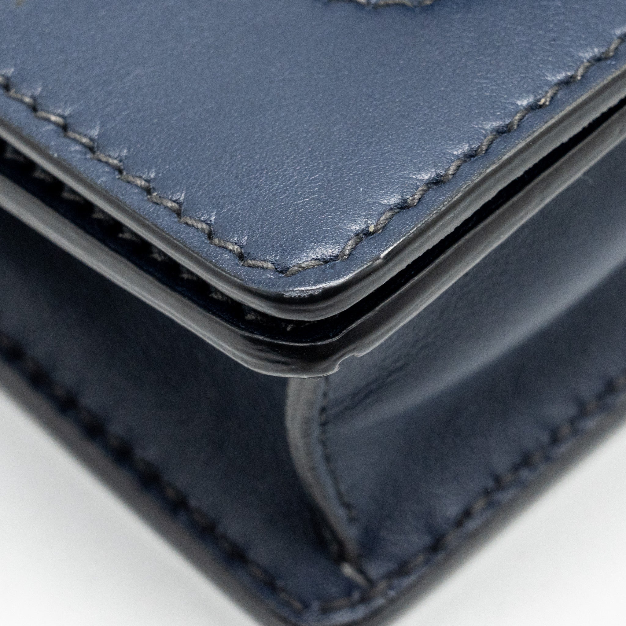 DIOR MINI J’ADIOR CHAIN FLAP BAG CALFSKIN NAVY BLUE GHW