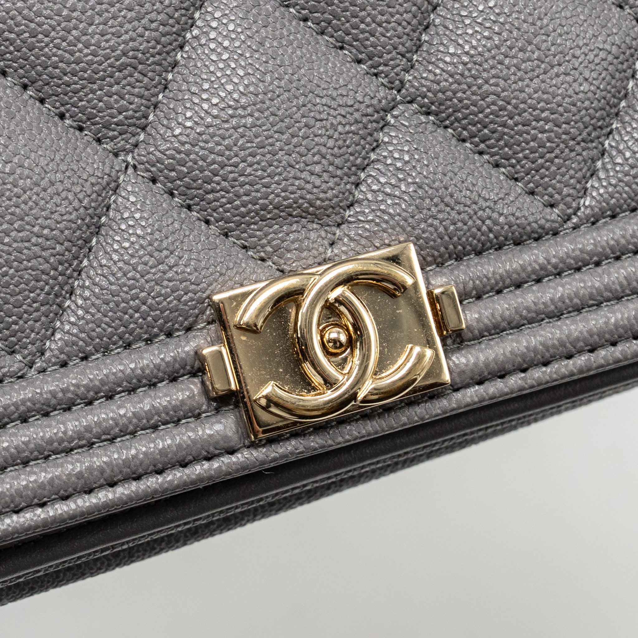 CHANEL BOY WALLET ON CHAIN CAVIAR GREY LGHW
