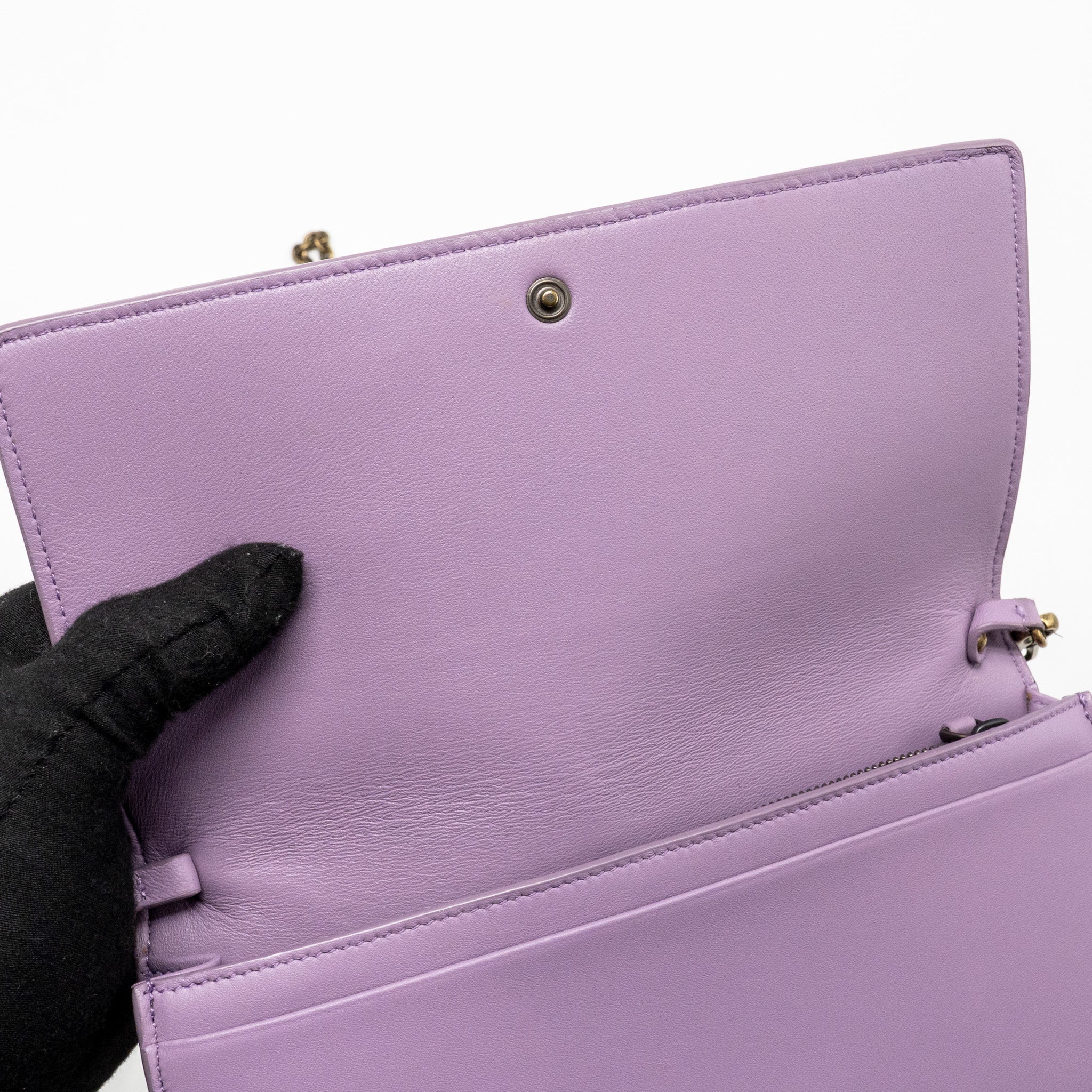 BOTTEGA VENETA INTRECCIATO WALLET ON CHAIN LEATHER PURPLE/GREY GHW