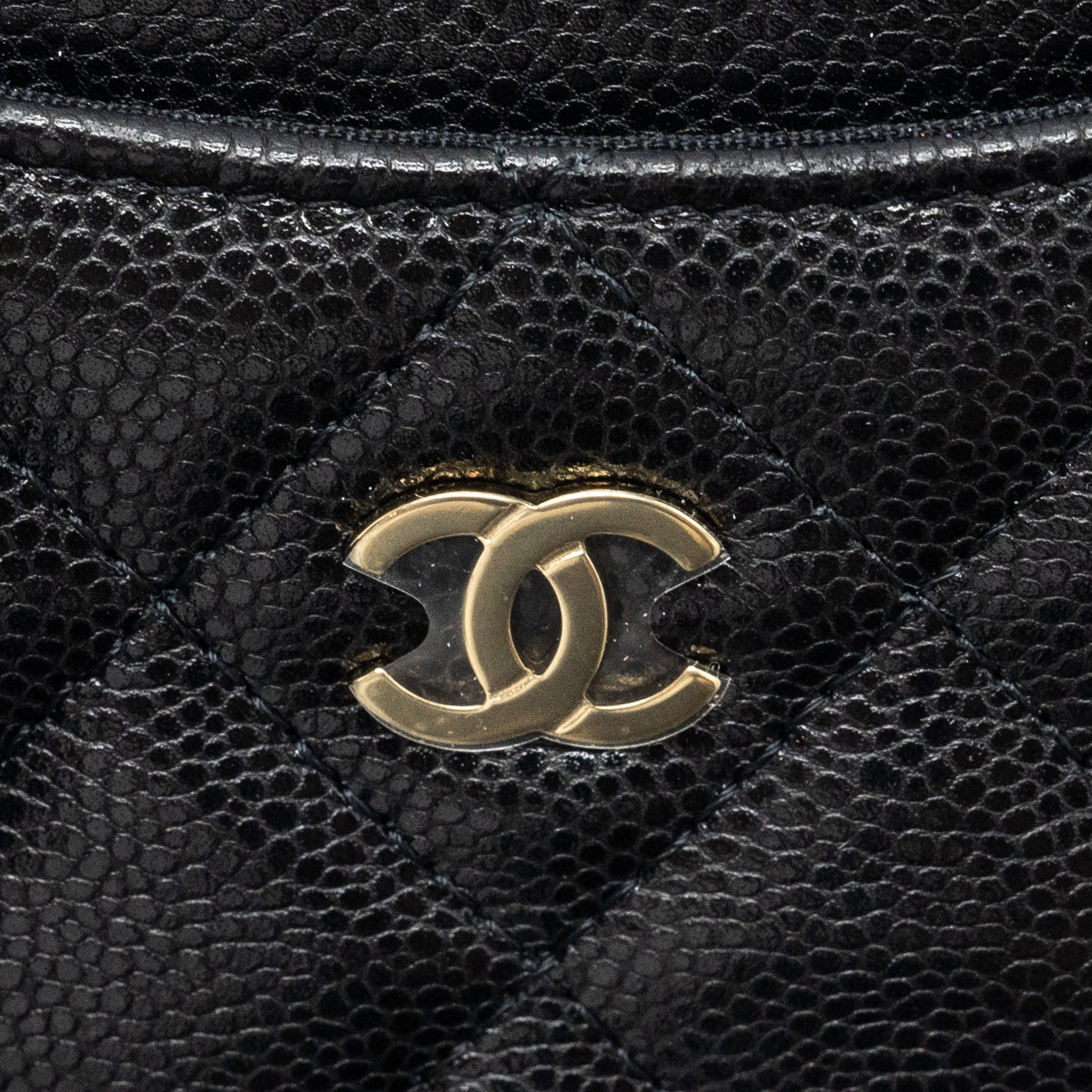CHANEL SQUARE ZIPPER POUCH CARD HOLDER CAVIAR BLACK LGHW (MICROCHIP)