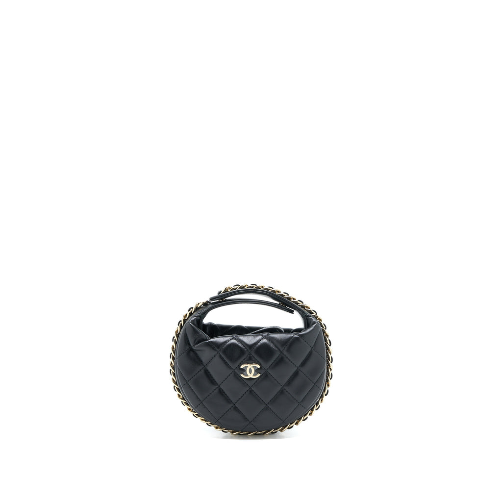 CHANEL 23C ROUND CLUTCH LAMBSKIN BLACK LGHW (MICROCHIP)