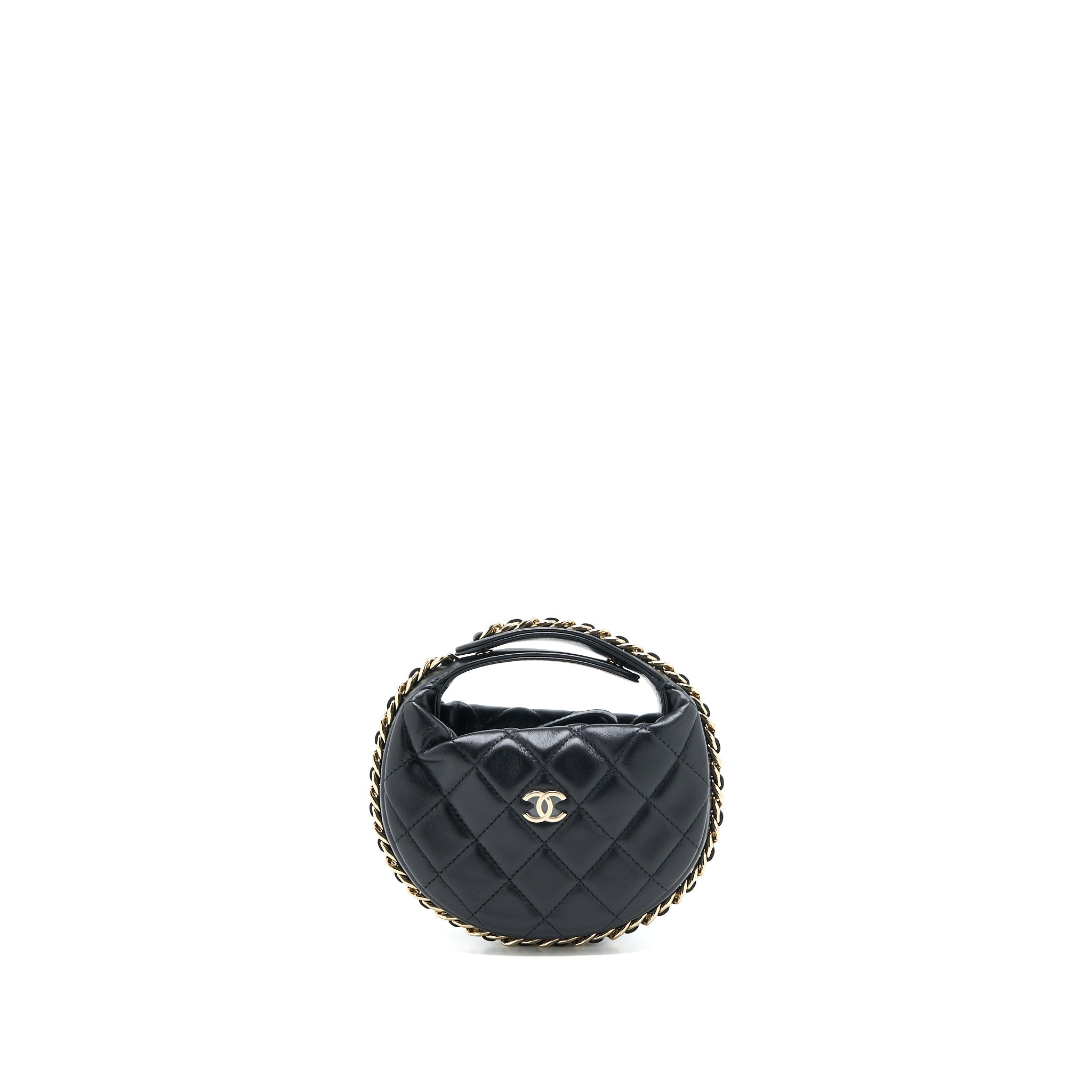 CHANEL 23C ROUND CLUTCH LAMBSKIN BLACK LGHW (MICROCHIP)