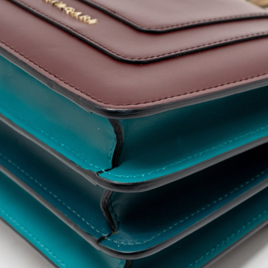 BVLGARI SERPENTI FOREVER FLAP BAG CALFSKIN ROMAN GARNET/TROPICAL TOURQUOISE/DEEP JADE LGHW