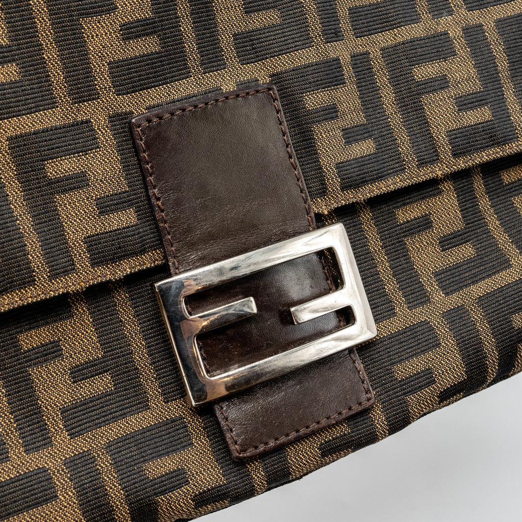 FENDI VINTAGE SHOULDER BAG FF JACQUARD CANVAS BROWN SHW
