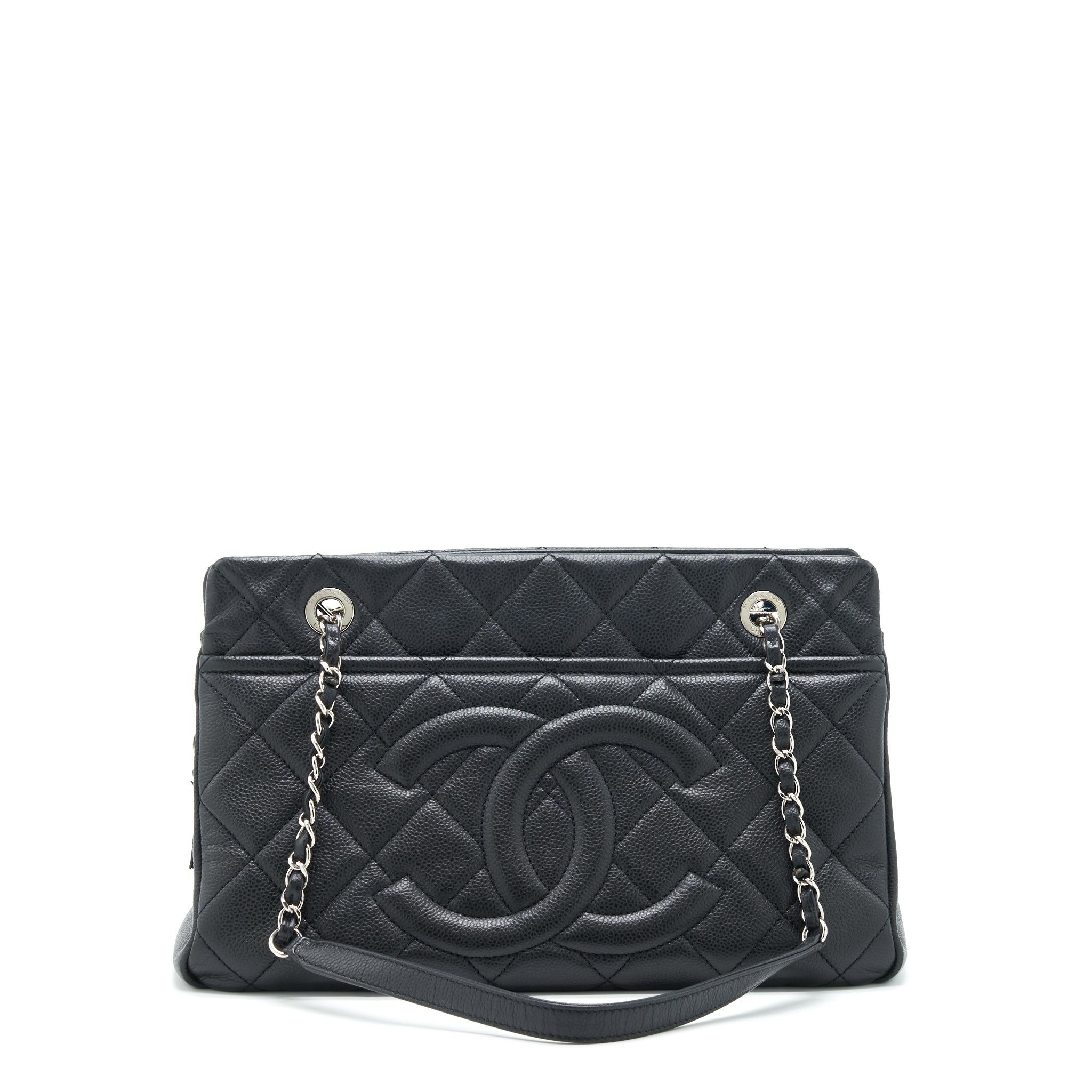 CHANEL CC LOGO TOTE BAG CAVIAR BLACK SHW