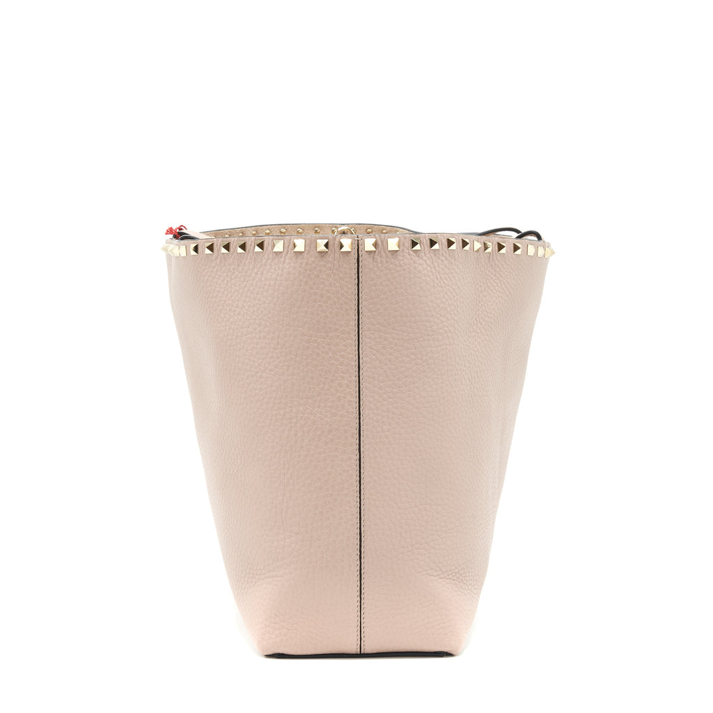 VALENTINO LARGE ROCK-STUD LEATHER TOTE PALE PINK