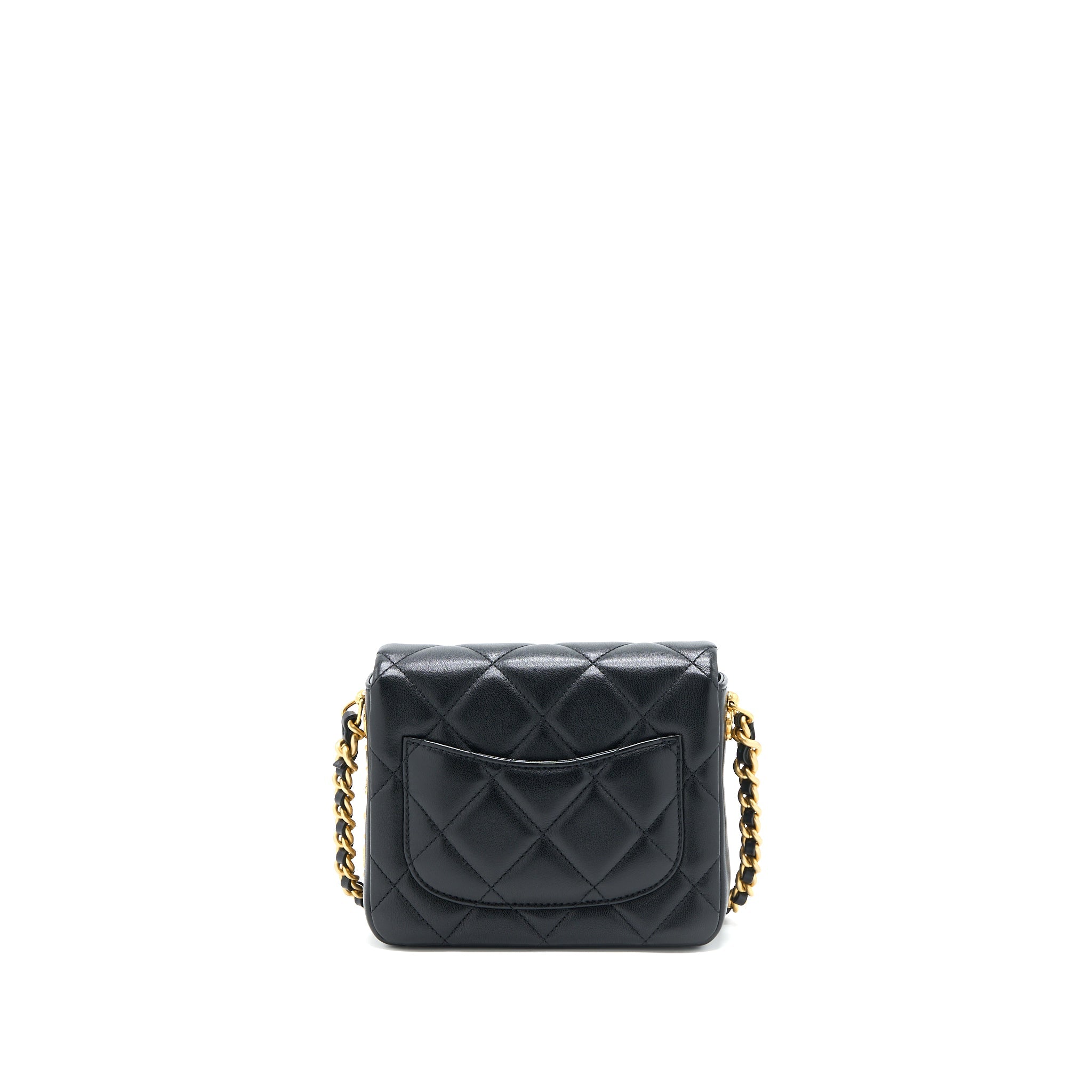 CHANEL 21B SEASONAL QUILTED SQUARE FLAP BAG LAMBSKIN BLACK BRUSHED GHW (MICROCHIP)