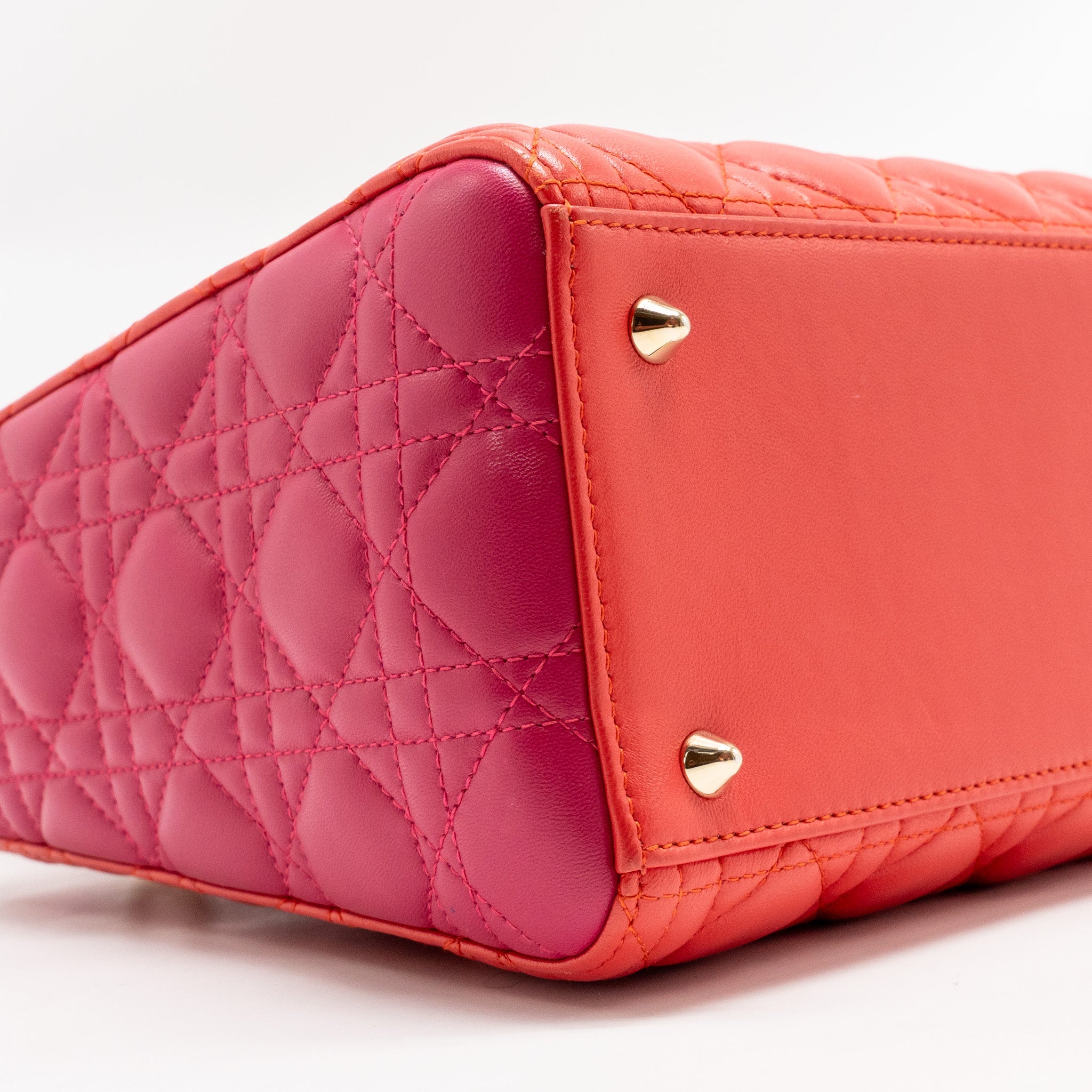 DIOR MEDIUM LADY DIOR LAMBSKIN DARK PINK/PURPLE LGHW