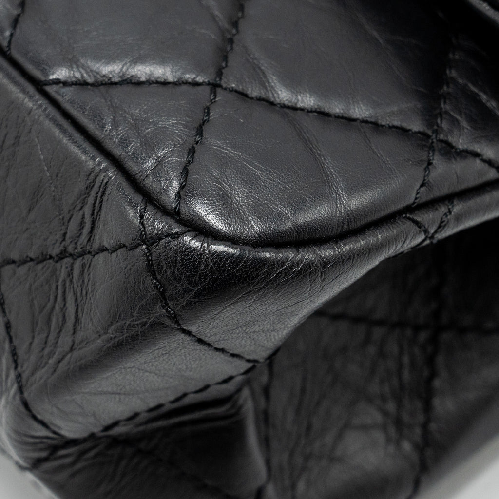 CHANEL 2.55 227 REISSUE FLAP BAG AGED CALFSKIN BLACK RUTHENIUM HARDWARE