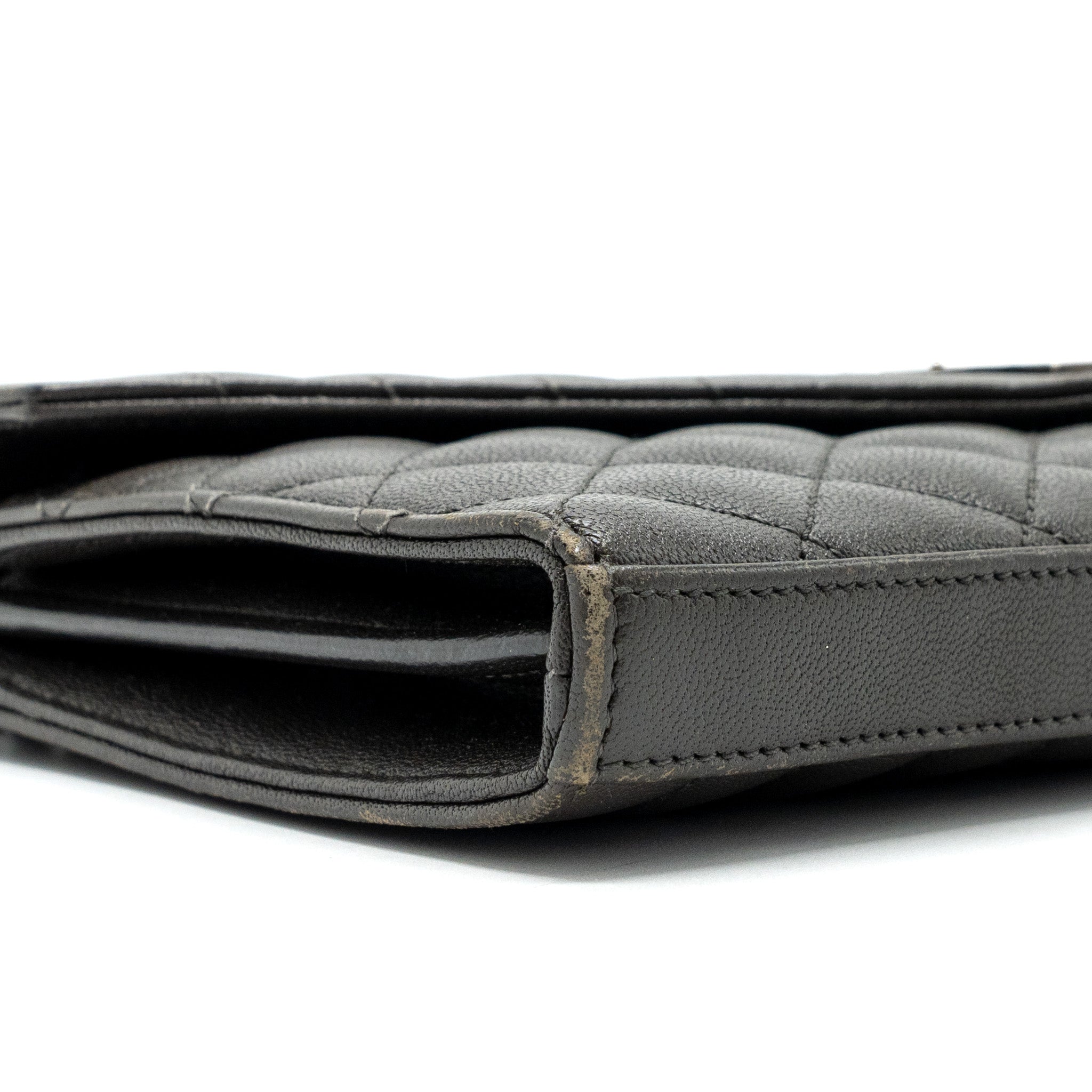 SAINT LAURENT/YSL ENVELOP CHAIN BAG CALFSKIN DARK GREY SHW