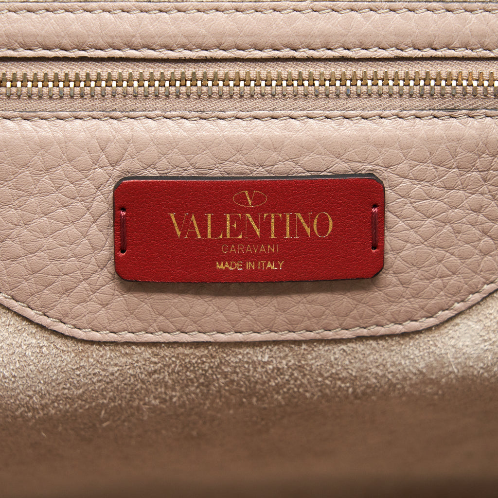VALENTINO LARGE ROCK-STUD LEATHER TOTE PALE PINK