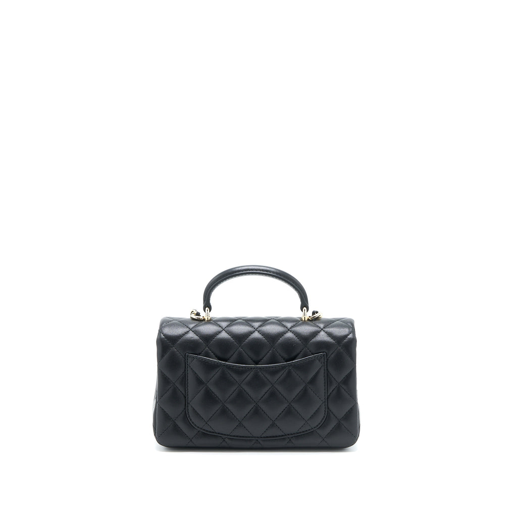 CHANEL TOP HANDLE MINI RECTANGULAR FLAP BAG LAMBSKIN BLACK LGHW (MICROCHIP)