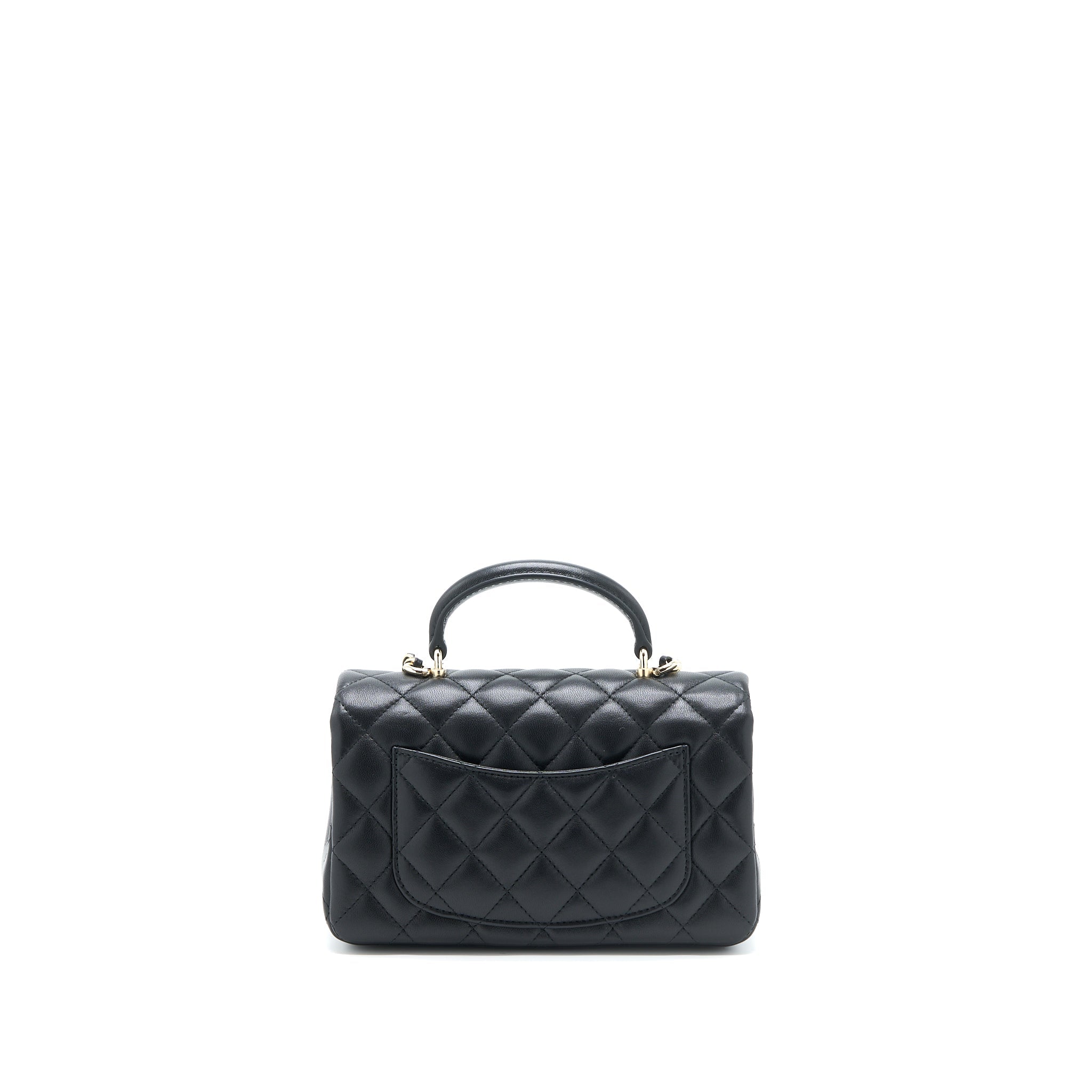 CHANEL TOP HANDLE MINI RECTANGULAR FLAP BAG LAMBSKIN BLACK LGHW (MICROCHIP)