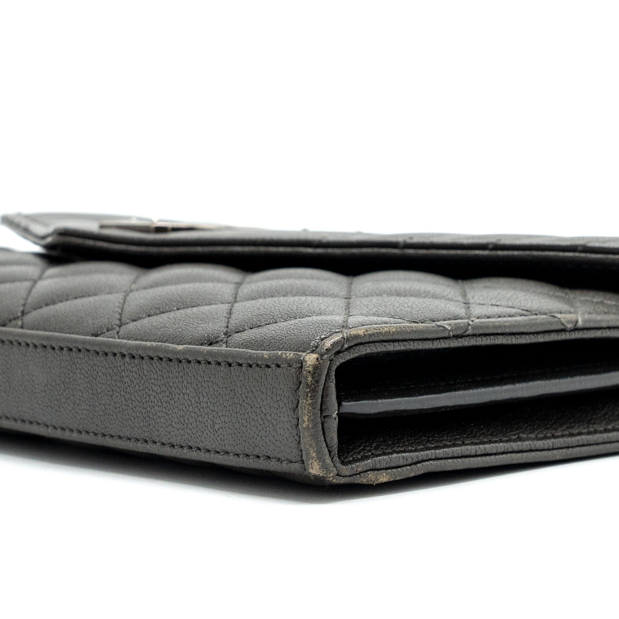 SAINT LAURENT/YSL ENVELOP CHAIN BAG CALFSKIN DARK GREY SHW