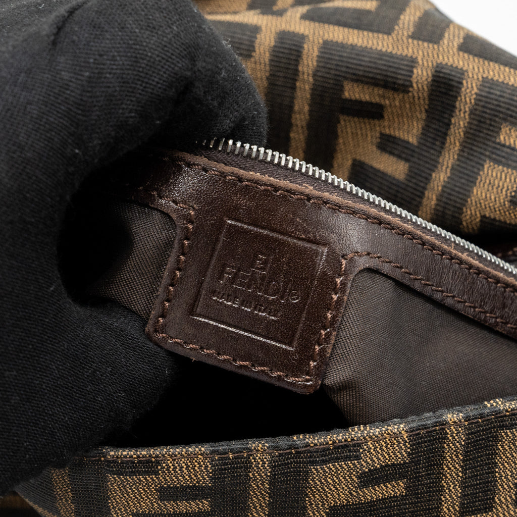 FENDI VINTAGE SHOULDER BAG FF JACQUARD CANVAS BROWN SHW