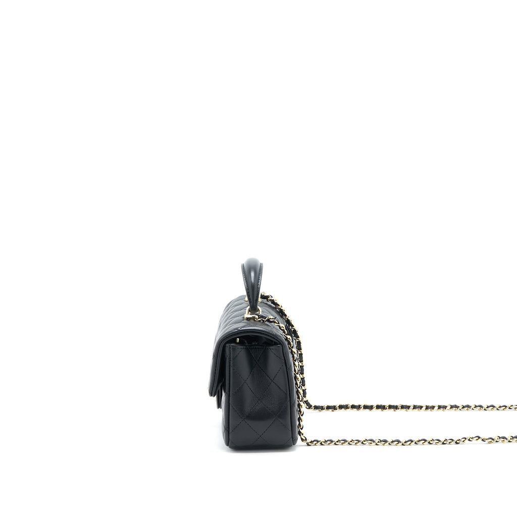 CHANEL TOP HANDLE MINI RECTANGULAR FLAP BAG LAMBSKIN BLACK LGHW (MICROCHIP)